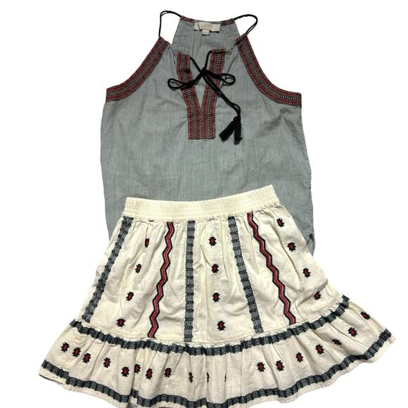Loft Women’s XSmall Embroidered Linen Blend Boho Ruffle Elastic Waist Mini Skirt - Picture 1 of 10